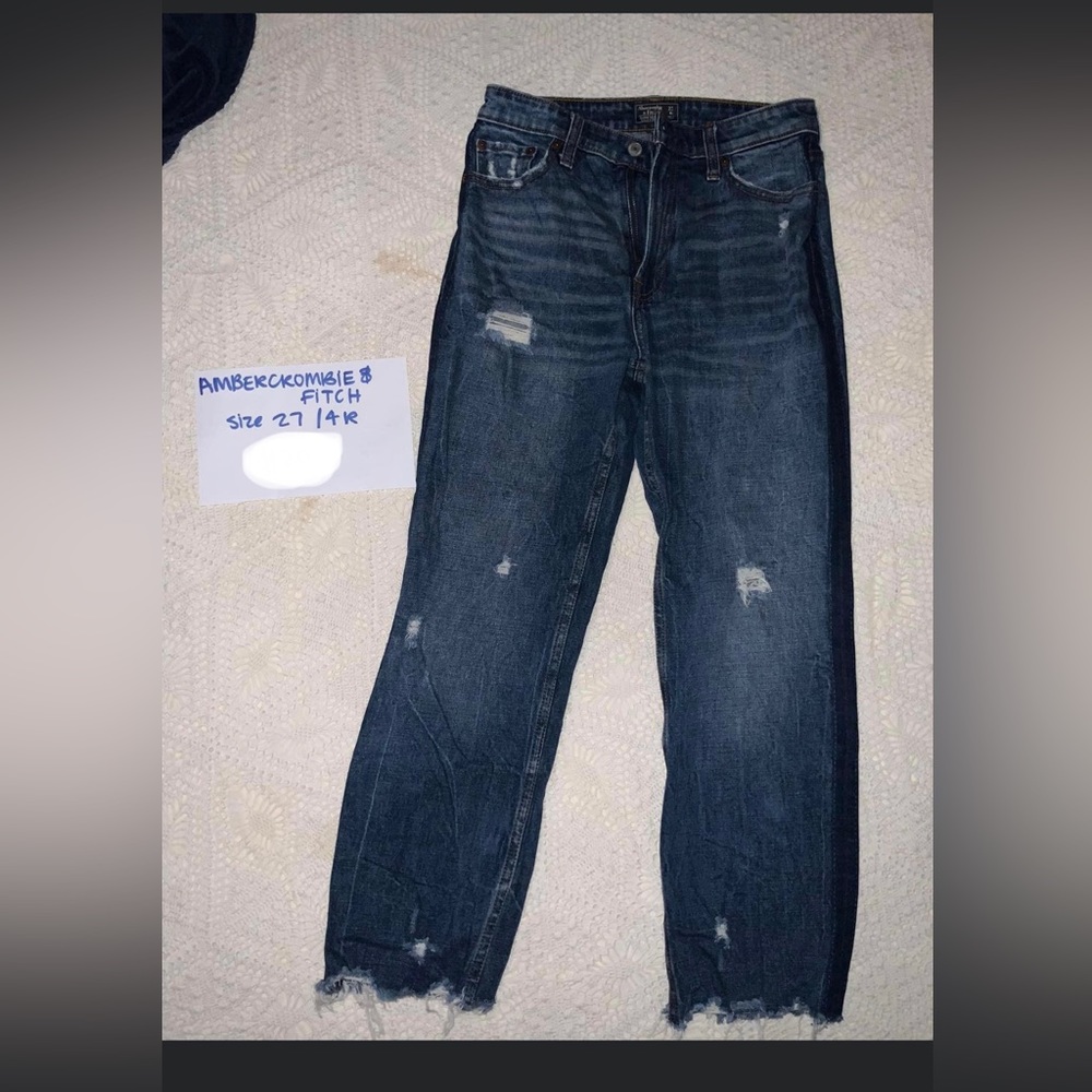 Abercrombie & Fitch dark wash straight leg distressed jeans. Women’s 27